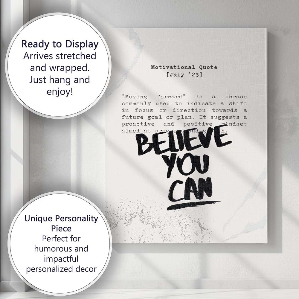 Believe You Can Inspirational Typography Motivational Quote Minimalist Canvas Wall Art Print Decor Picture Ready to Hang
