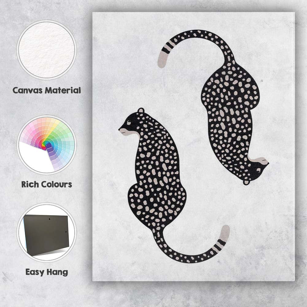 Modern Abstract Black Spotted Leopard Pair Minimalist Animal Illustration Canvas Wall Art Print Decor Picture Ready to Hang