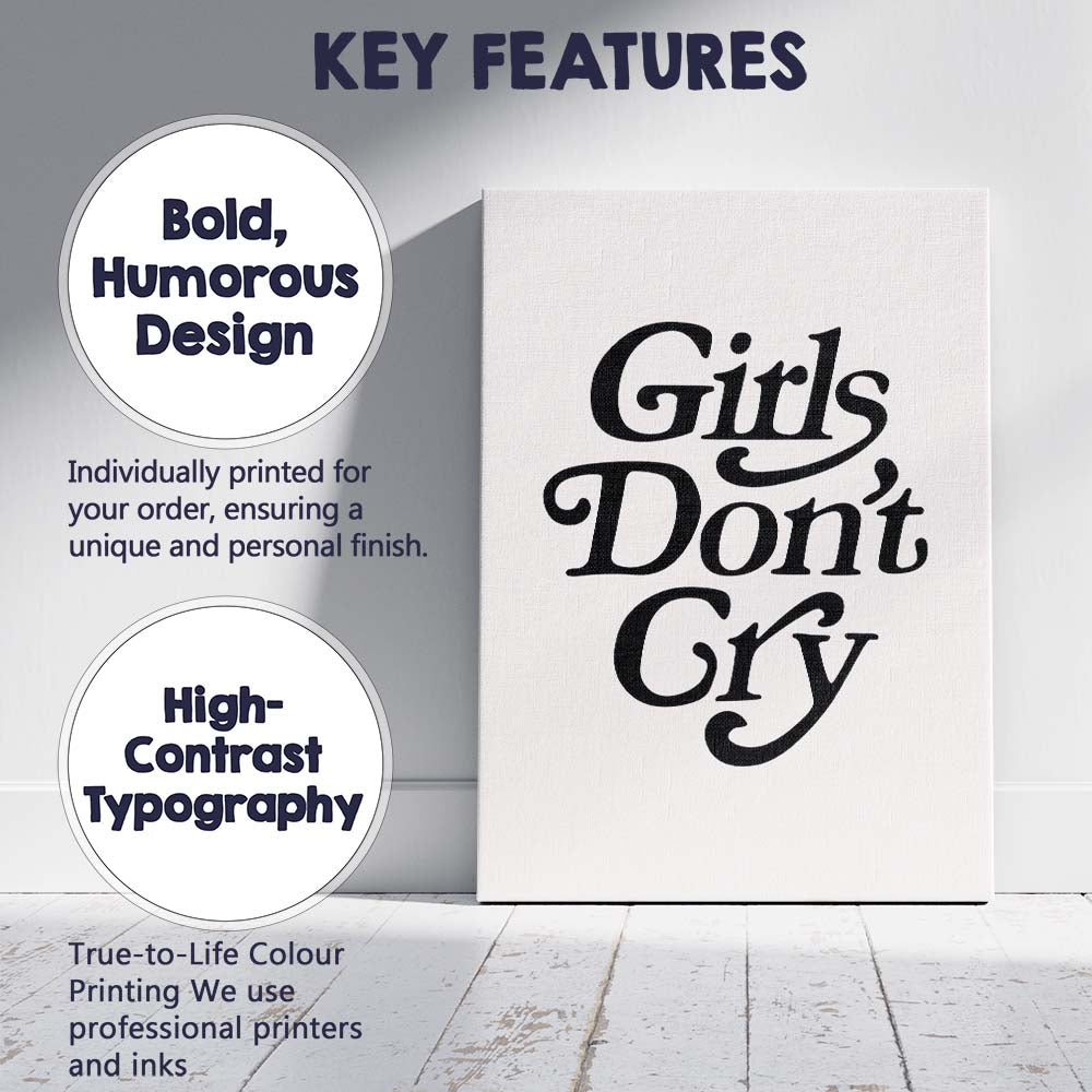 Girls Dont Cry Minimalist Elegant Typography Quote Canvas Wall Art Print Decor Picture Ready to Hang