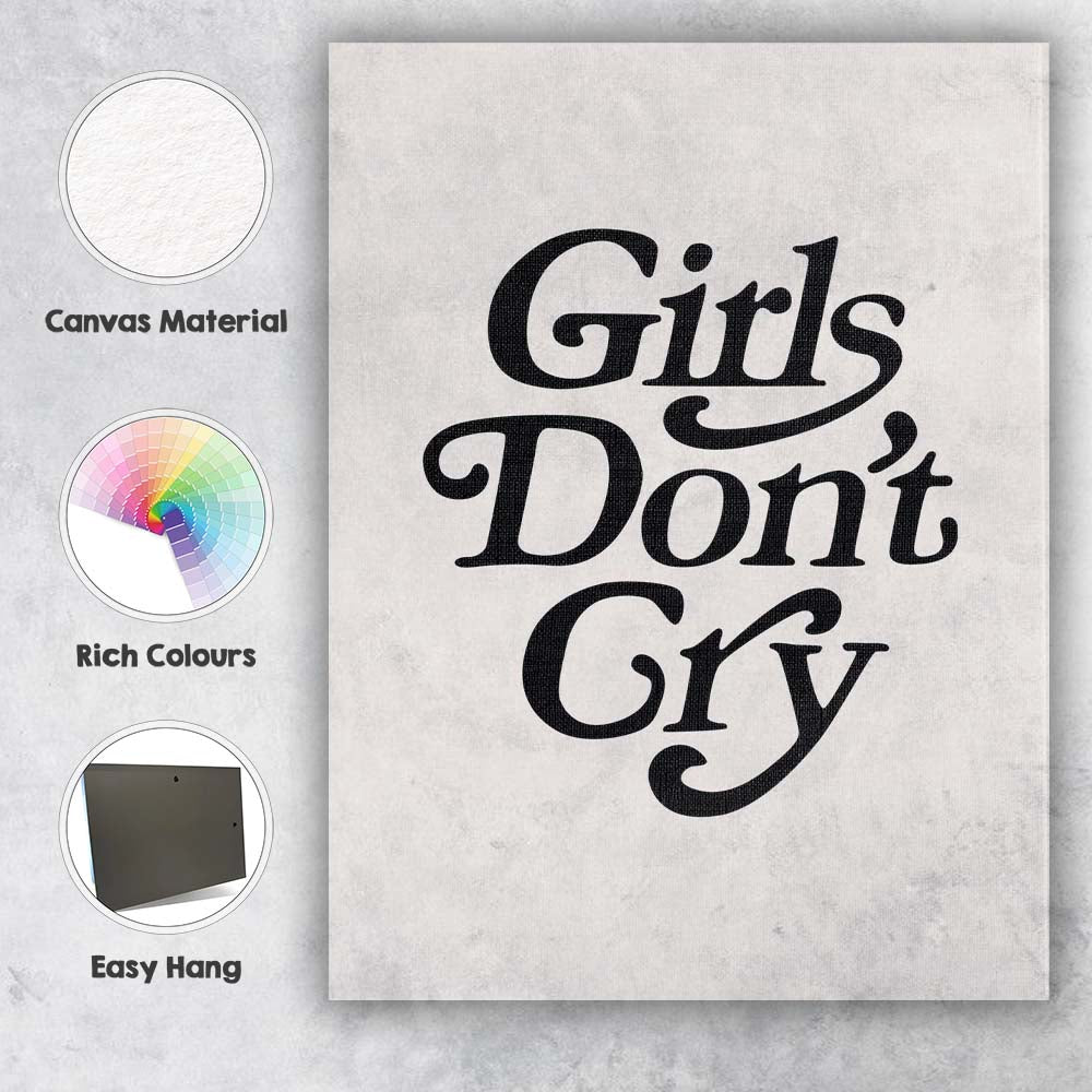 Girls Dont Cry Minimalist Elegant Typography Quote Canvas Wall Art Print Decor Picture Ready to Hang