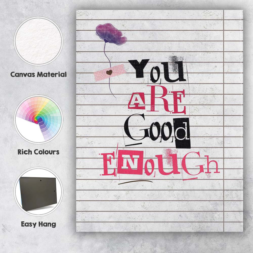 You Are Good Enough Positive Collage Typography Quote Canvas Wall Art Print Decor Picture Ready to Hang