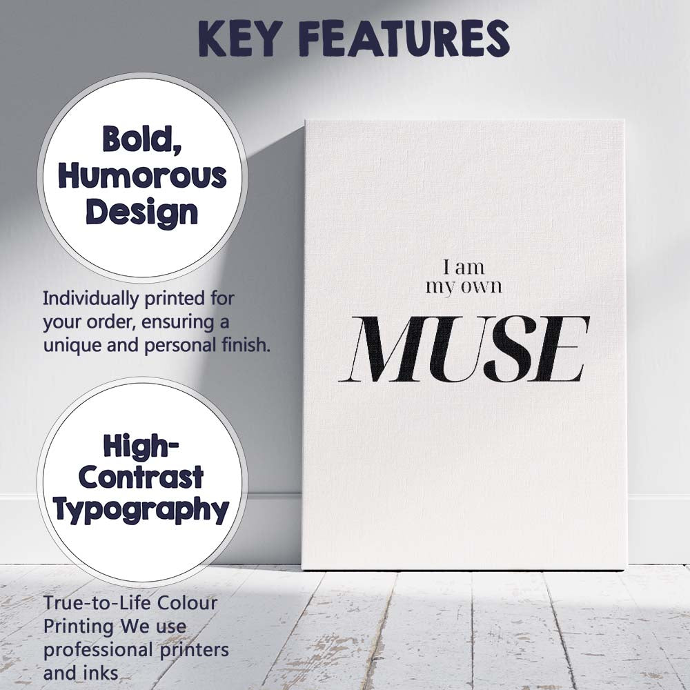 I Am My Own Muse Elegant Minimalist Inspirational Quote Canvas Wall Art Print Decor Picture Ready to Hang