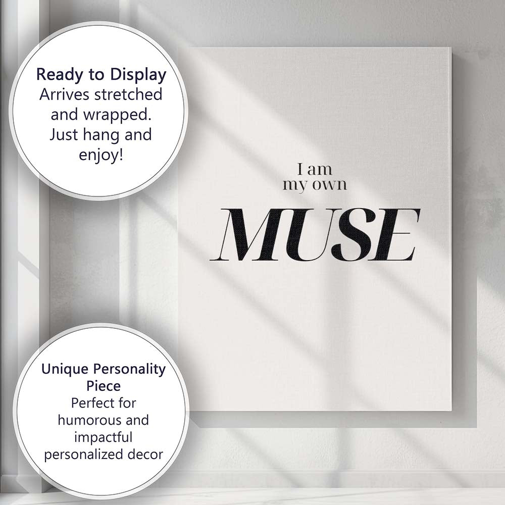 I Am My Own Muse Elegant Minimalist Inspirational Quote Canvas Wall Art Print Decor Picture Ready to Hang