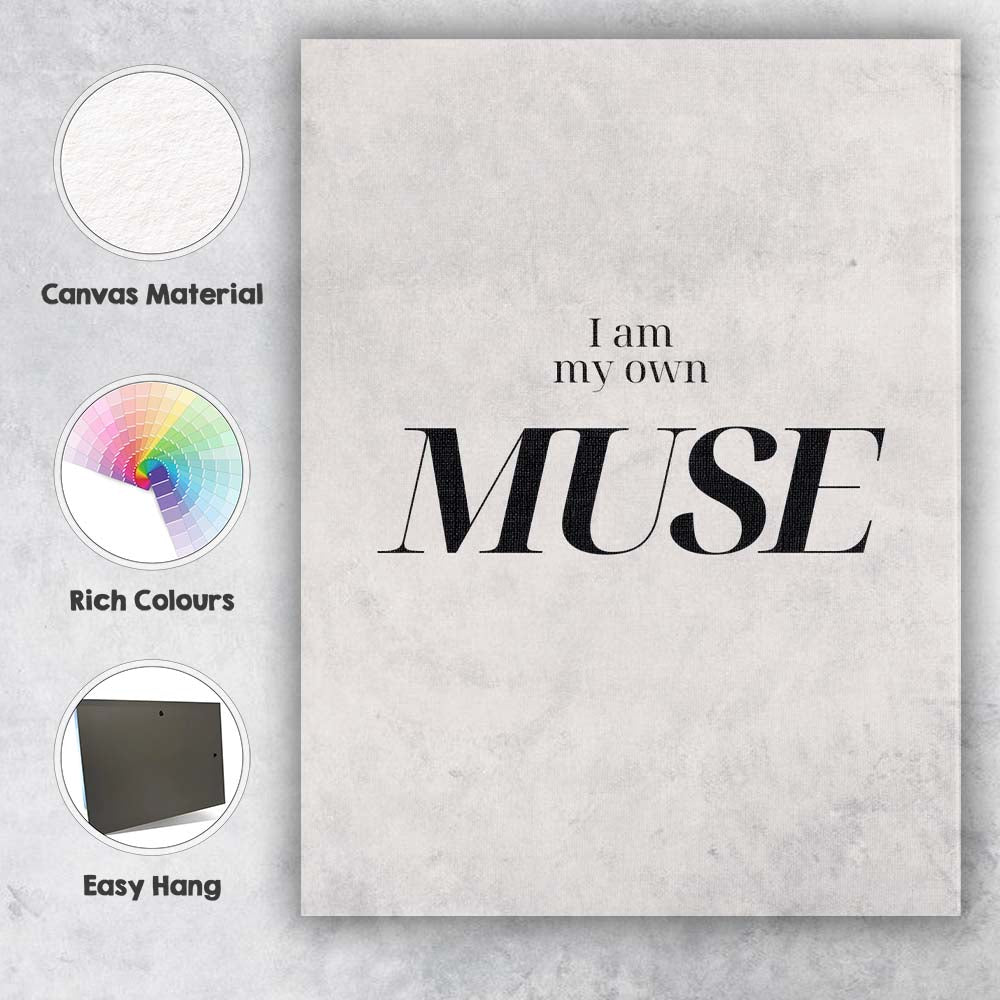 I Am My Own Muse Elegant Minimalist Inspirational Quote Canvas Wall Art Print Decor Picture Ready to Hang