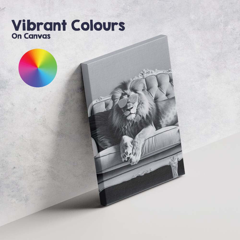 Luxury Lion Wearing Sunglasses Monochrome Animal Portrait Canvas Wall Art Print Decor Picture Ready to Hang