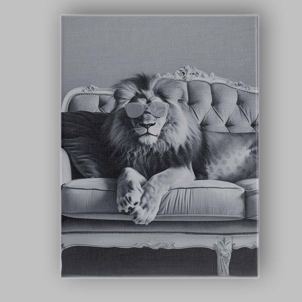Luxury Lion Wearing Sunglasses Monochrome Animal Portrait Canvas Wall Art Print Decor Picture Ready to Hang