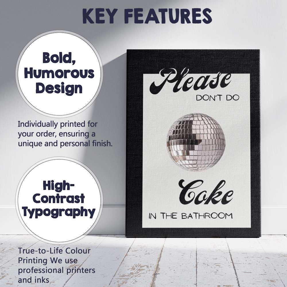 Funny Please Dont Do Coke In The Bathroom Disco Ball Quote Canvas Wall Art Print Decor Picture Ready to Hang