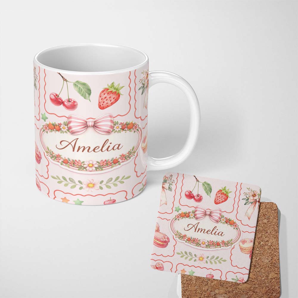 Personalized Custom Name Woodland Bear Forest Seamless Pattern Nature Wildlife Scenic Design 11oz Ceramic Coffee Tea Mug White Large Handle