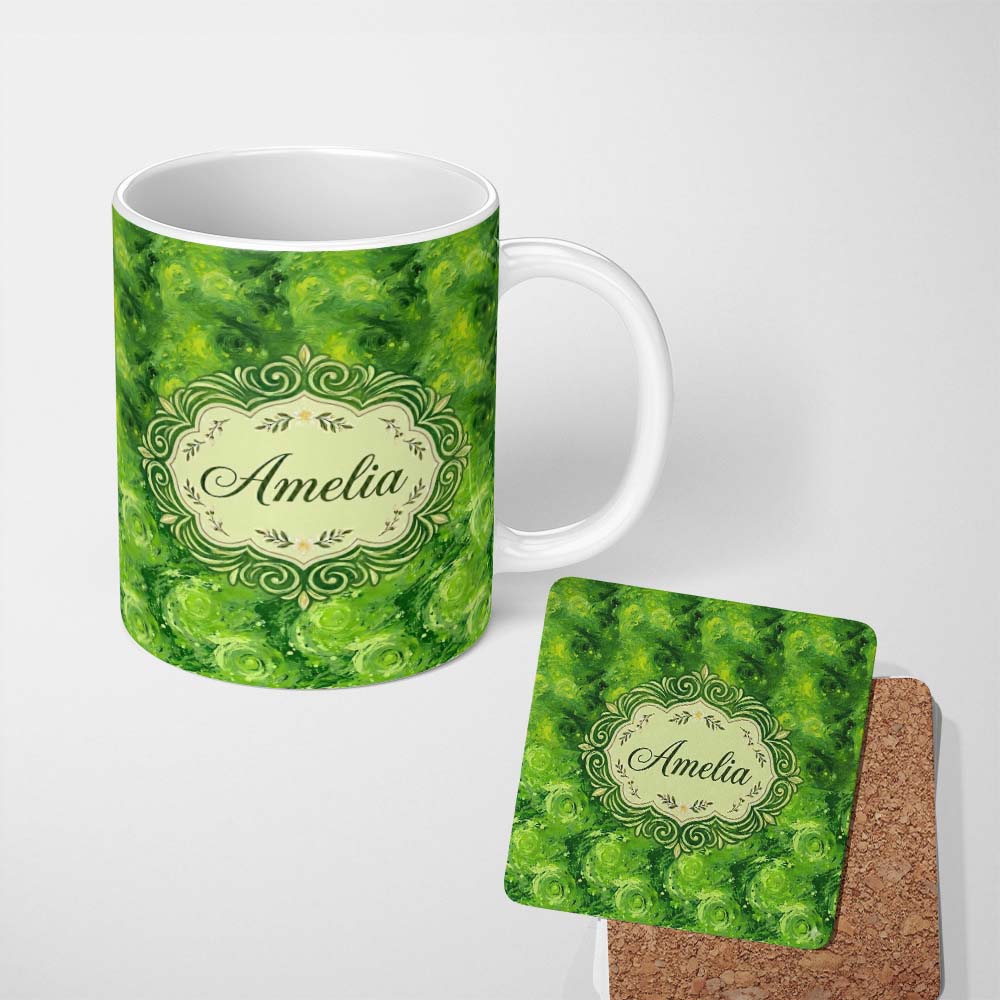 Personalized Custom Name Watercolor Lime Citrus Slice Fresh Seamless Pattern Cute Unique Gift 11oz Ceramic Coffee Tea Mug White Large Handle