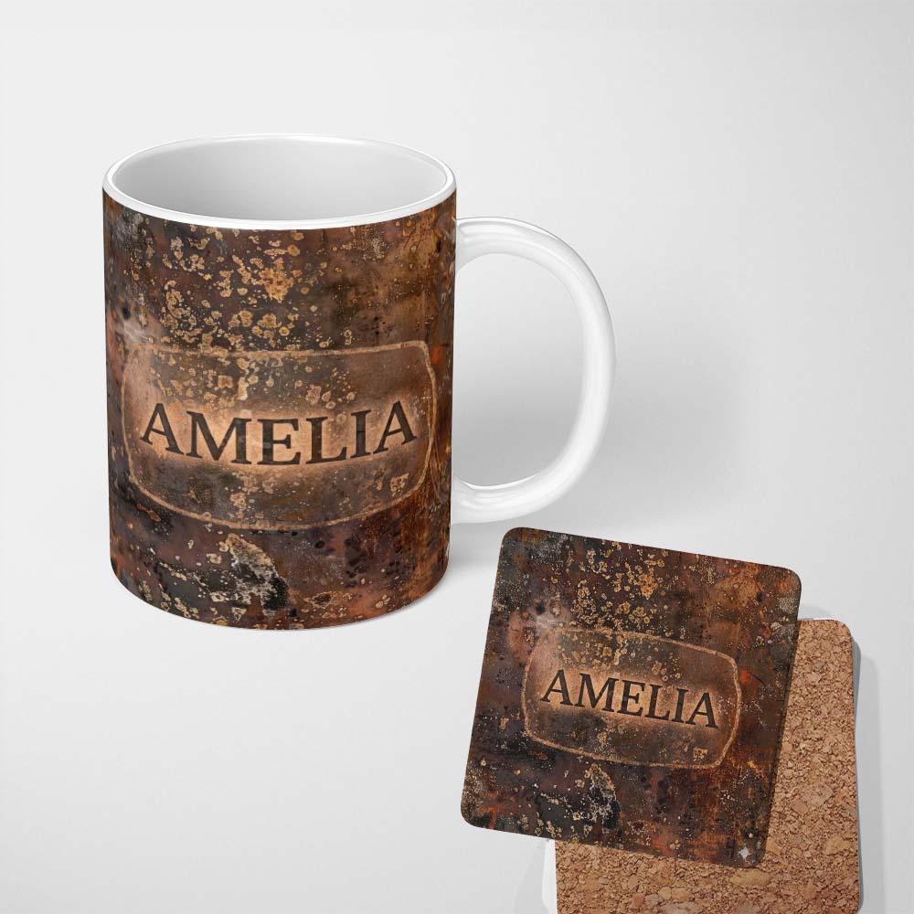 Personalized Custom Name Urban Grunge Rust Texture Seamless Pattern Distressed Industrial 11oz Ceramic Coffee Tea Mug White Large Handle