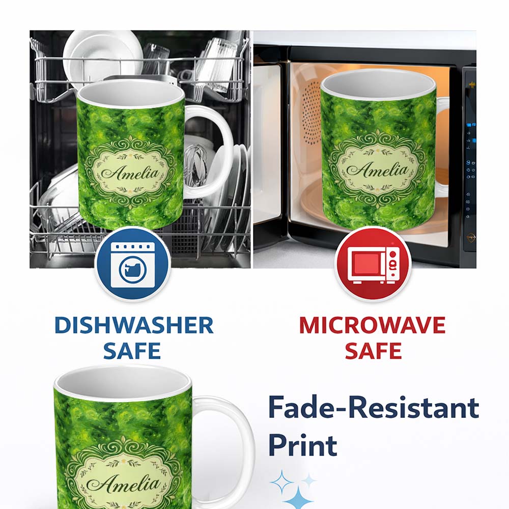 Personalized Custom Name Watercolor Lime Citrus Slice Fresh Seamless Pattern Cute Unique Gift 11oz Ceramic Coffee Tea Mug White Large Handle