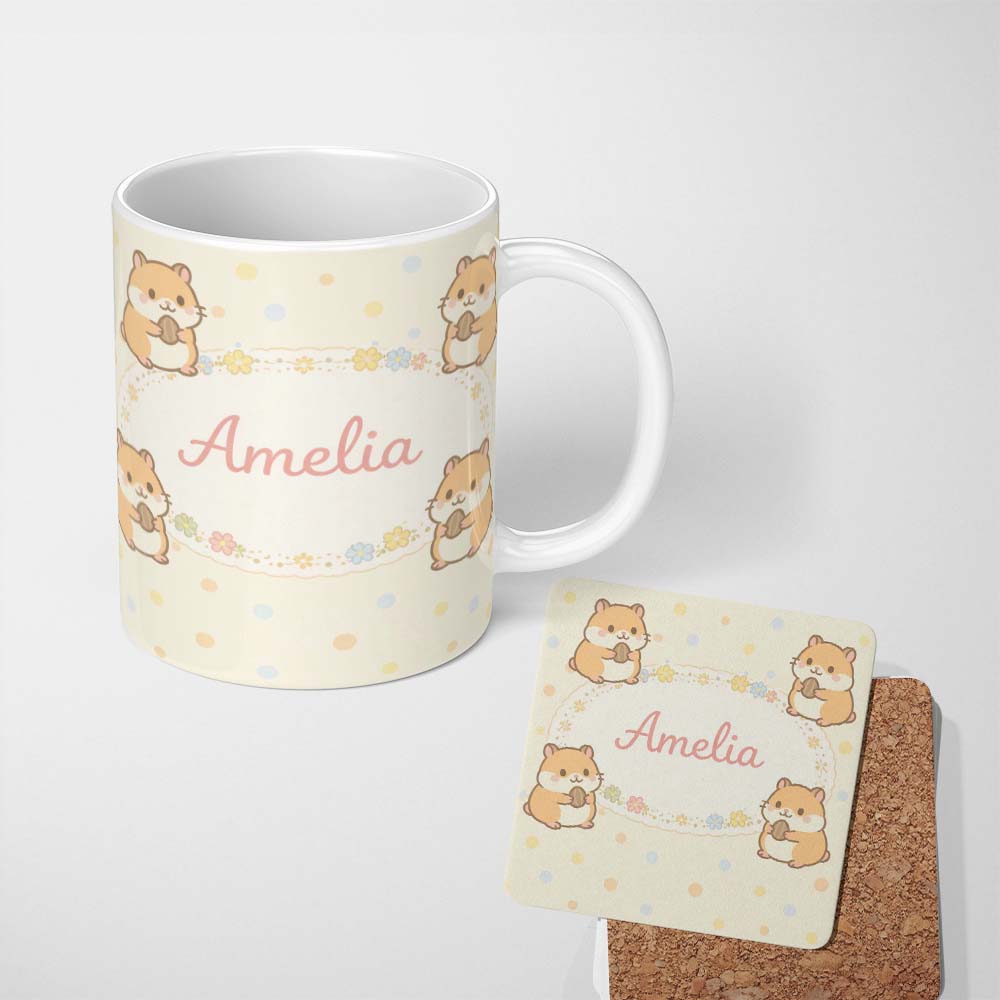 Personalized Custom Name Cute Hamster Cartoon Animal Pattern Perfect Gift for Her Lovely 11oz Ceramic Coffee Tea Mug White Large Handle