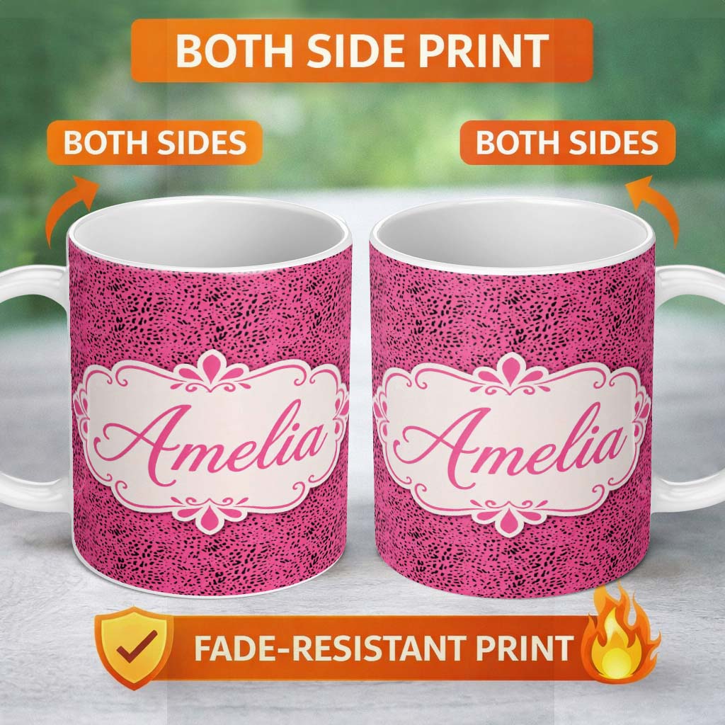 Personalized Custom Name Soft Blush Pink Abstract Dotted Texture Seamless Pattern Lovely 11oz Ceramic Coffee Tea Mug White Large Handle