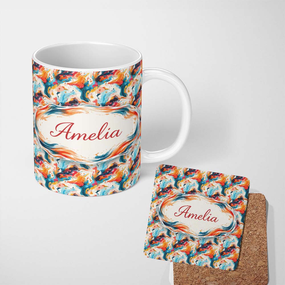 Personalized Custom Name Modern Abstract Face Paint Splash Artistic Portrait Pattern Lovely 11oz Ceramic Coffee Tea Mug White Large Handle