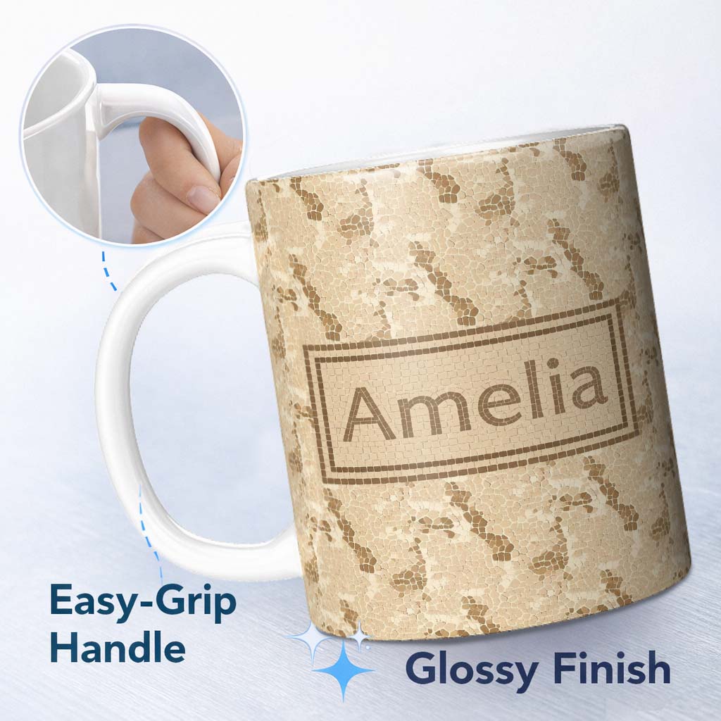 Personalized Custom Name Light Beige Crocodile Texture Pattern Realistic Neutral Design 11oz Ceramic Coffee Tea Mug White Large Handle