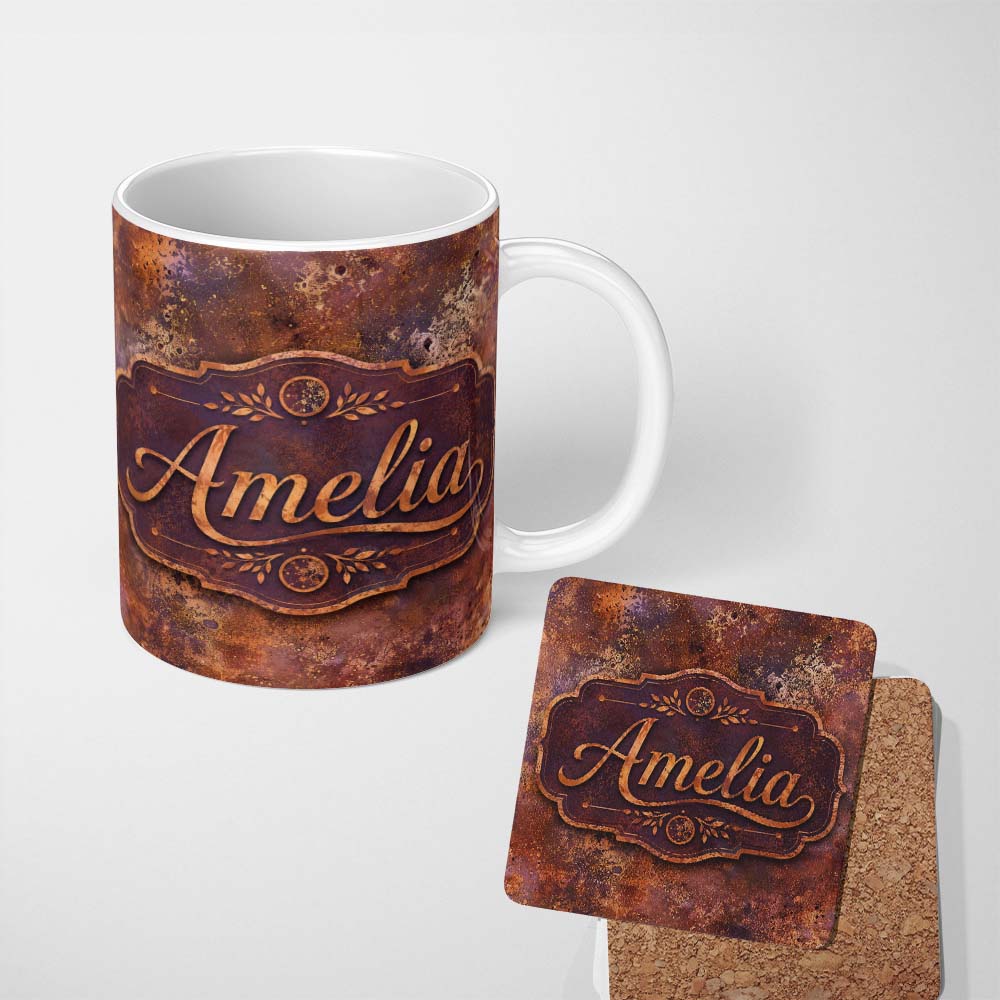 Personalized Custom Name Heavy Rust Corrosion Texture Seamless Pattern Industrial Surface 11oz Ceramic Coffee Tea Mug White Large Handle