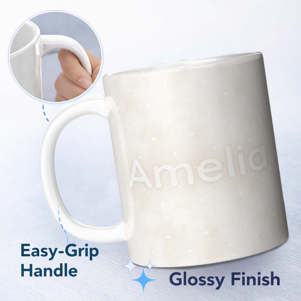 Personalized Custom Name Minimal Neutral Polka Dot Subtle Seamless Pattern Cute Unique Gift 11oz Ceramic Coffee Tea Mug White Large Handle