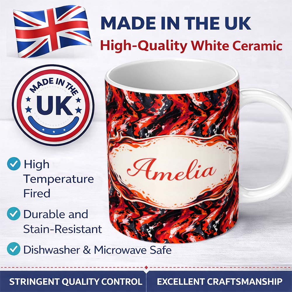 Personalized Custom Name Bright Paint Splash Multicolour Abstract Pattern Cute Unique Gift 11oz Ceramic Coffee Tea Mug White Large Handle