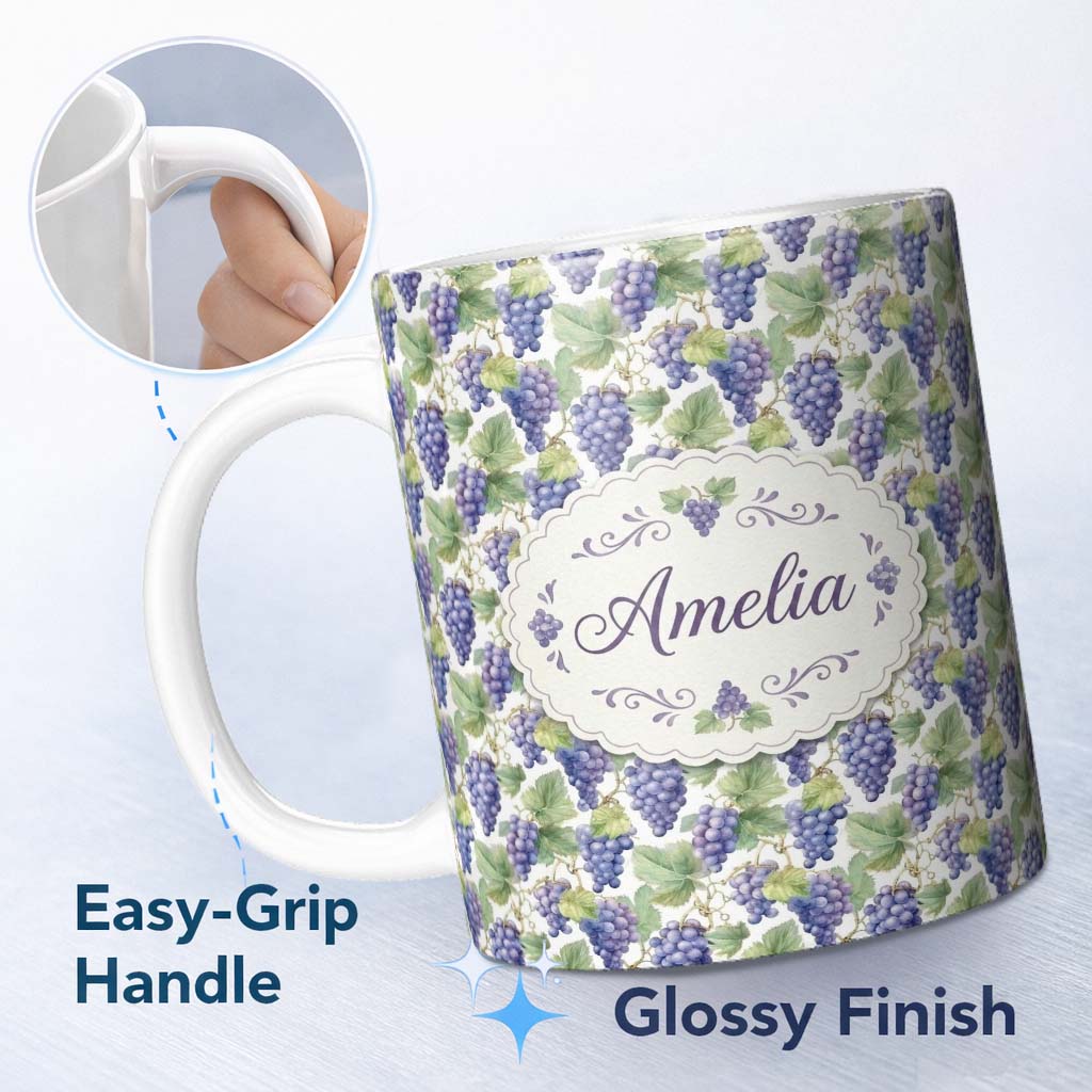 Personalized Custom Name Green and Orange Watercolour Square Abstract Seamless Pattern Lovely 11oz Ceramic Coffee Tea Mug White Large Handle