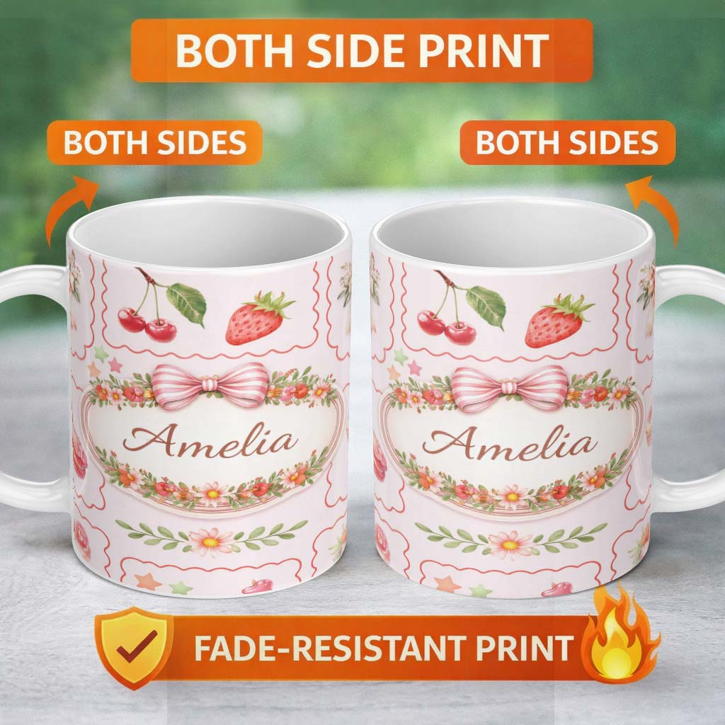Personalized Custom Name Roaring Bear Landscape Seamless Pattern Forest Wildlife Bold Design 11oz Ceramic Coffee Tea Mug White Large Handle