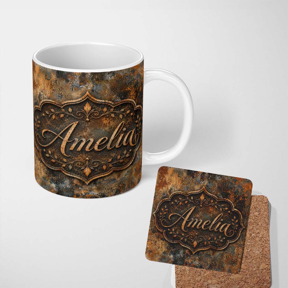 Personalized Custom Name Rustic Metallic Corrosion Texture Brown Industrial Grunge Seamless 11oz Ceramic Coffee Tea Mug White Large Handle