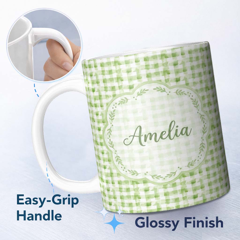 Personalized Custom Name Soft Blush and Beige Marble Swirl Abstract Seamless Pattern Lovely 11oz Ceramic Coffee Tea Mug White Large Handle