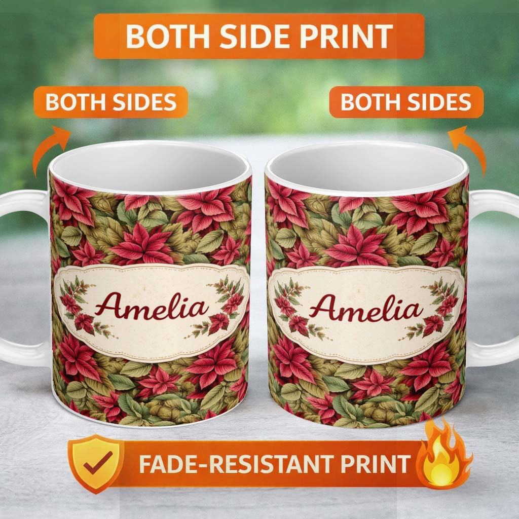 Personalized Custom Name Neutral Coffee Beans Beige Tone Seamless Pattern Cute Unique Gift 11oz Ceramic Coffee Tea Mug White Large Handle