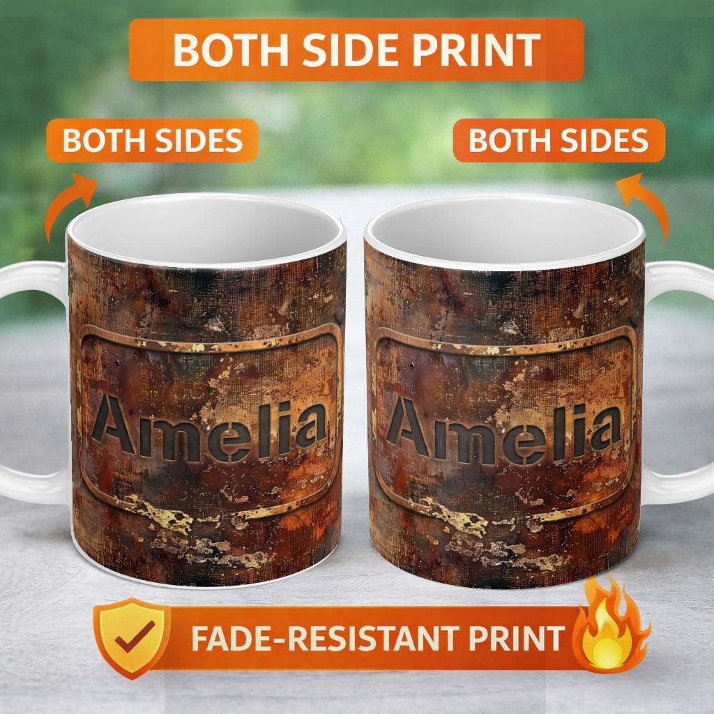 Personalized Custom Name Urban Rust Texture with Gold Flecks Industrial Grunge Seamless 11oz Ceramic Coffee Tea Mug White Large Handle