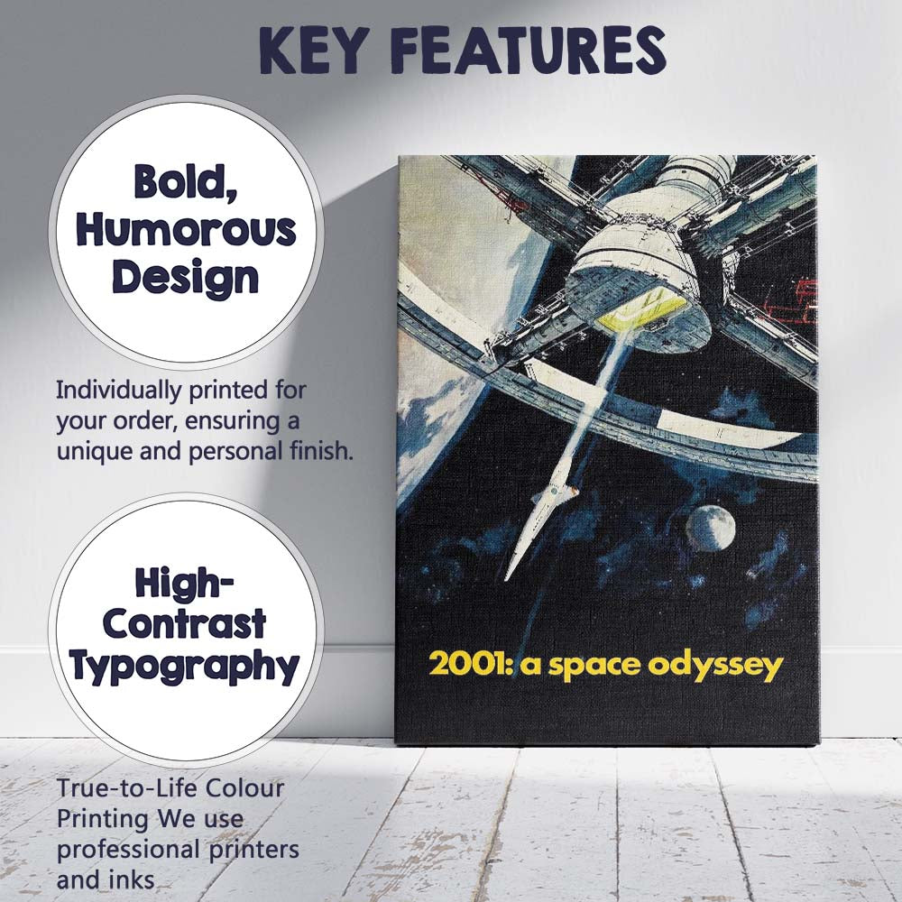 Black White Space Station Science Fiction Retro Futuristic Artwork Canvas Wall Art Print Decor Picture Ready to Hang