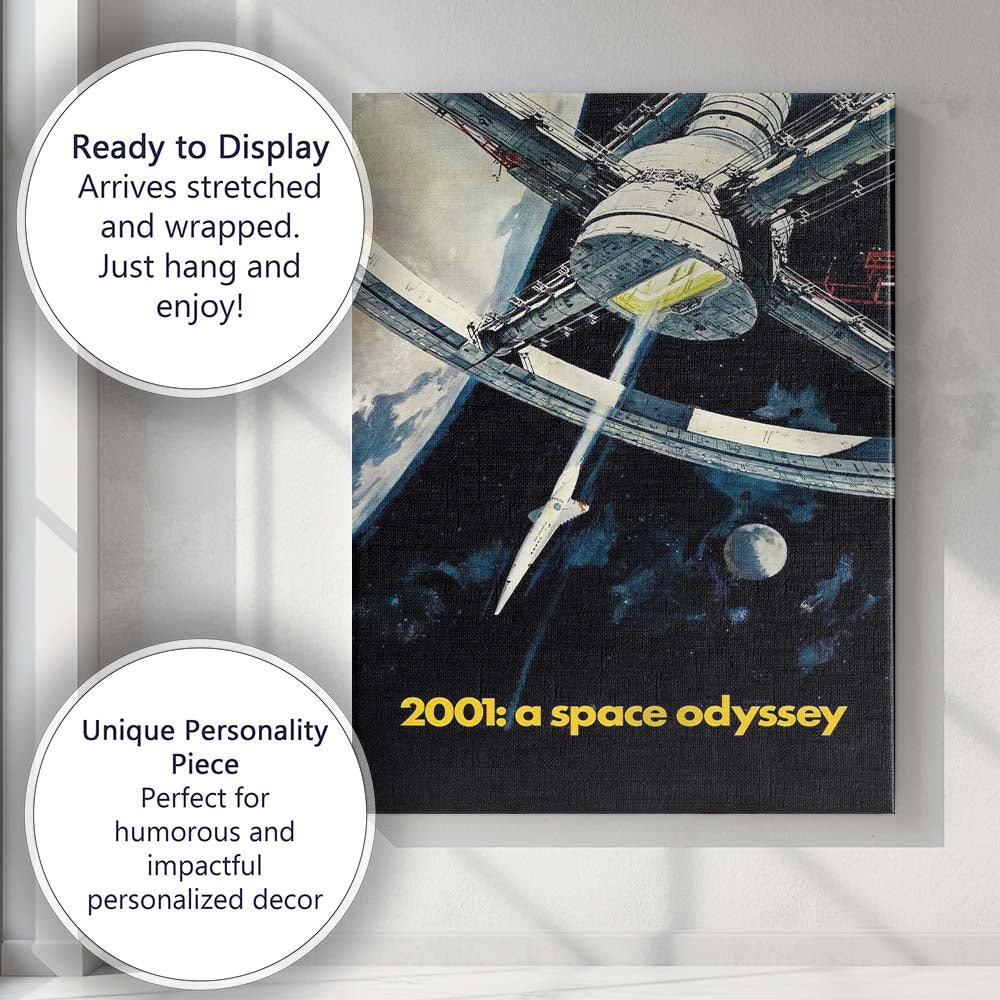 Black White Space Station Science Fiction Retro Futuristic Artwork Canvas Wall Art Print Decor Picture Ready to Hang
