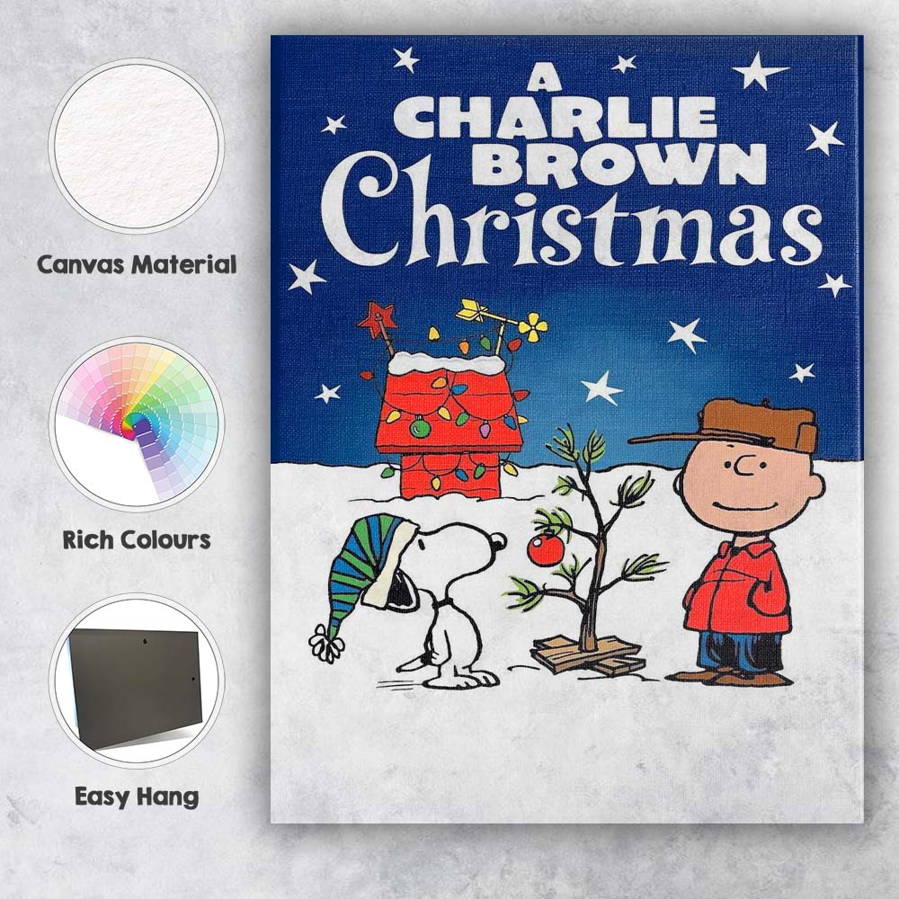 Blue Winter Festive Cartoon Character Christmas Night Artwork Canvas Wall Art Print Decor Picture Ready to Hang