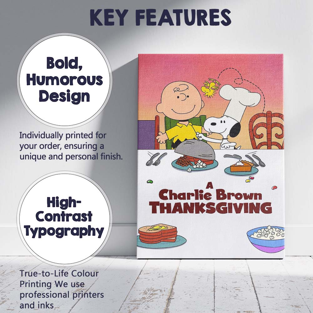 Pastel Cartoon Family Thanksgiving Dinner Illustration Artwork Canvas Wall Art Print Decor Picture Ready to Hang