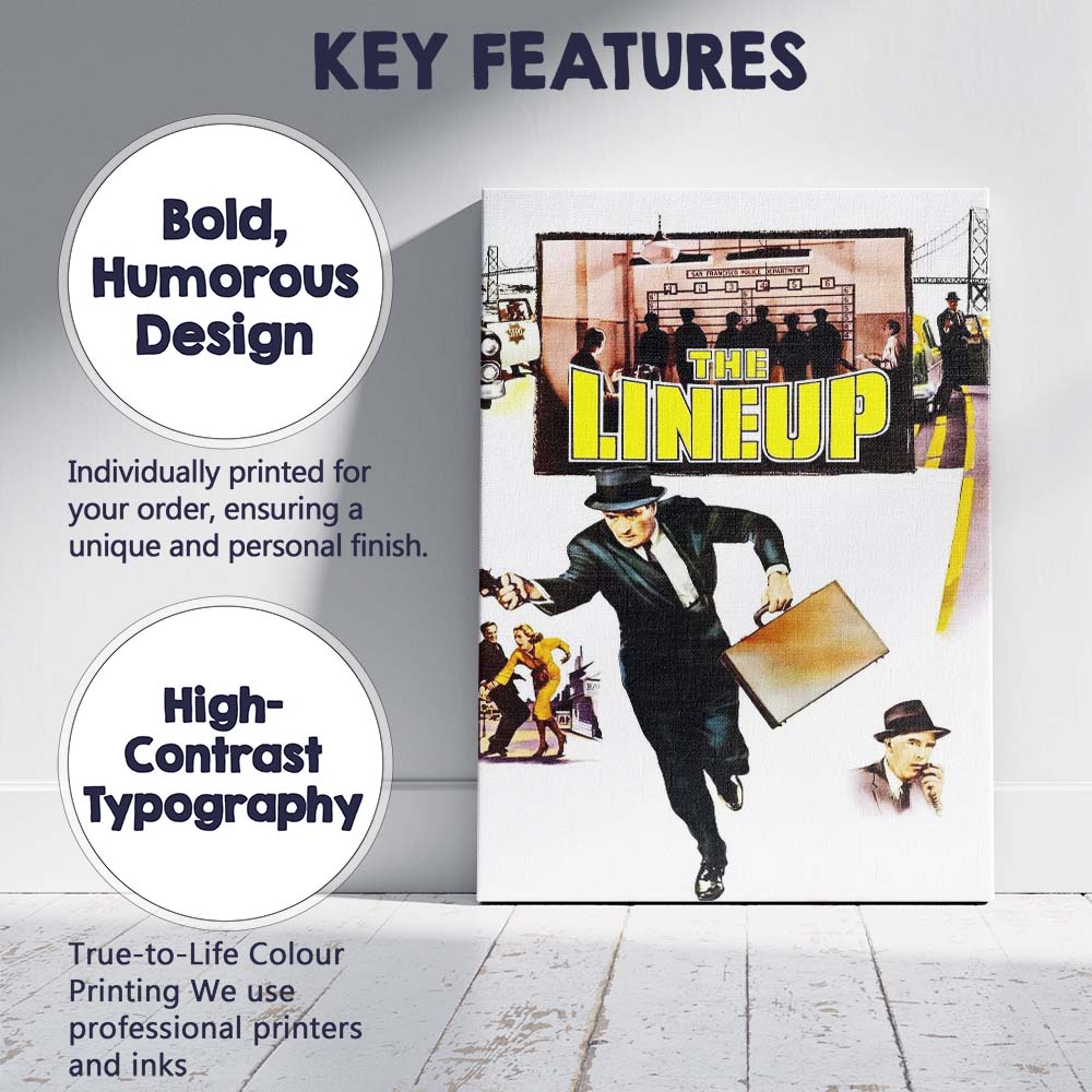 Classic Crime Thriller Detective Lineup Retro Yellow Typography Film Poster Canvas Wall Art Print Decor Picture Ready to Hang