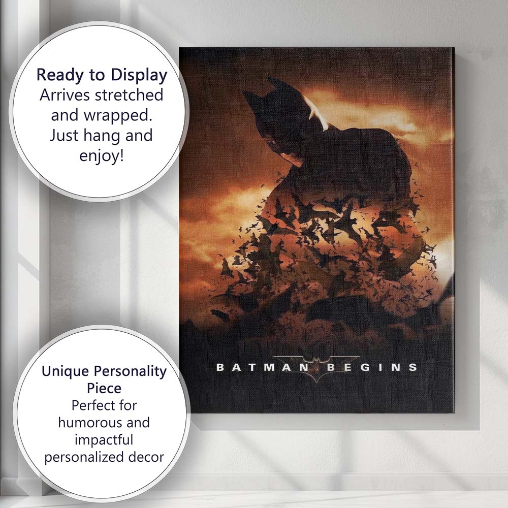 Dark Superhero Bat Swarm Fiery Sky Fantasy Artwork Canvas Wall Art Print Decor Picture Ready to Hang