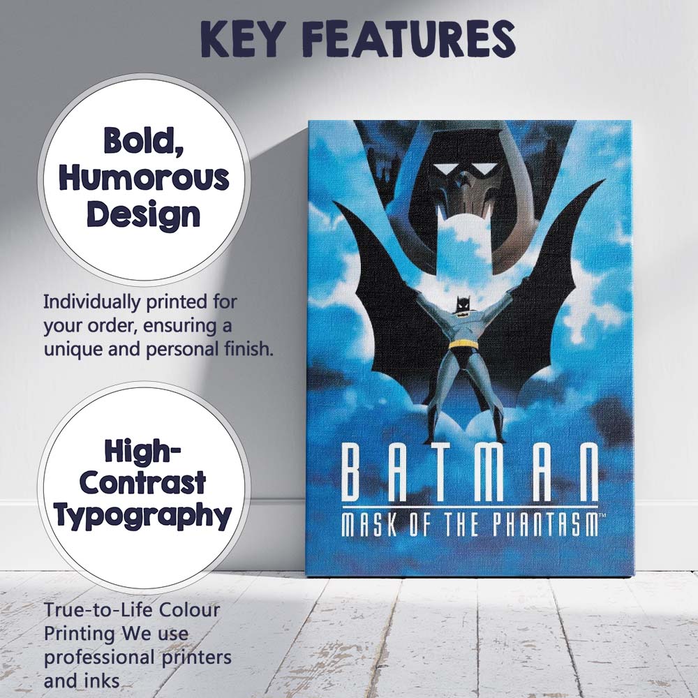 Dark Blue Gothic Superhero Skyline Masked Vigilante Illustration Canvas Wall Art Print Decor Picture Ready to Hang