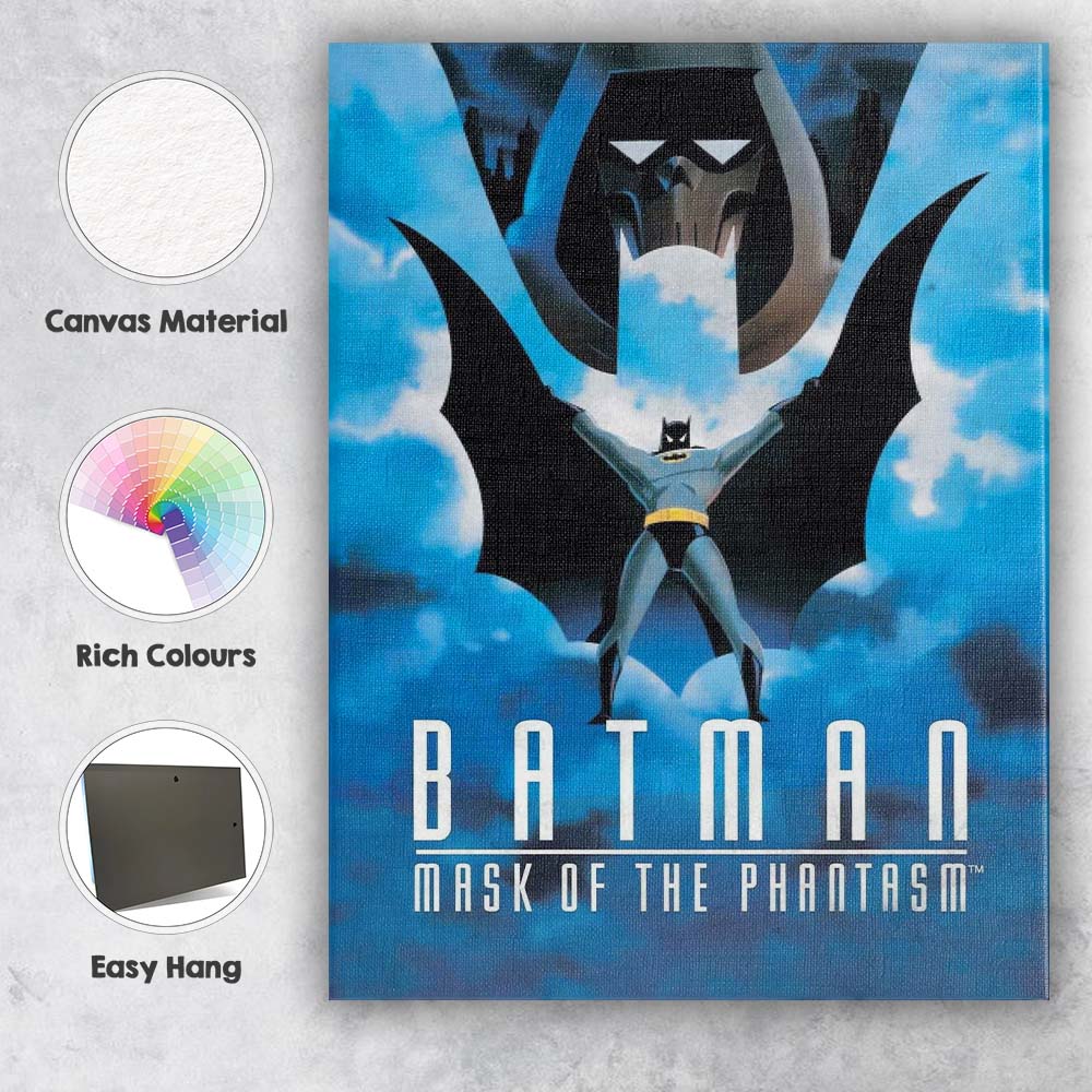 Dark Blue Gothic Superhero Skyline Masked Vigilante Illustration Canvas Wall Art Print Decor Picture Ready to Hang