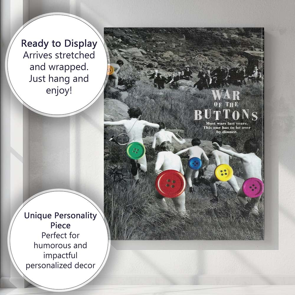 Black and White Button Covered Nude Figures Satirical Battlefield Scene Canvas Wall Art Print Decor Picture Ready to Hang