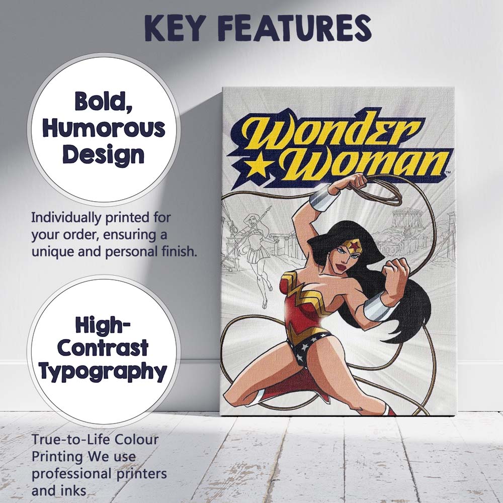 Classic Wonder Woman Superhero Action Comic Book Illustration Canvas Wall Art Print Decor Picture Ready to Hang