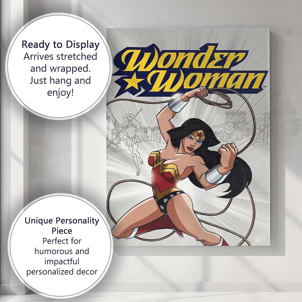 Classic Wonder Woman Superhero Action Comic Book Illustration Canvas Wall Art Print Decor Picture Ready to Hang