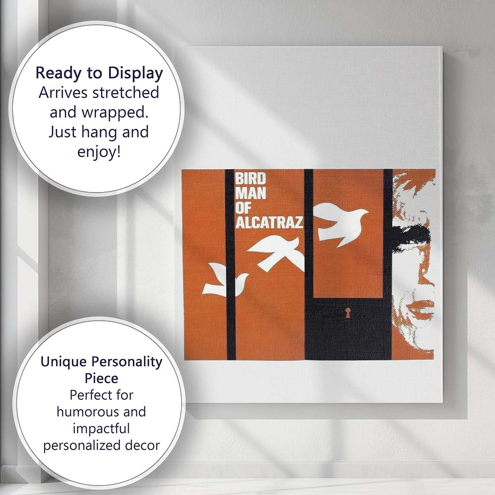 Mid Century Modern Prison Bird Silhouette Graphic Design Canvas Wall Art Print Decor Picture Ready to Hang