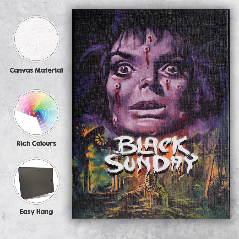 Black Sunday Retro Horror Thriller Dark Gothic Face Illustration Canvas Wall Art Print Decor Picture Ready to Hang