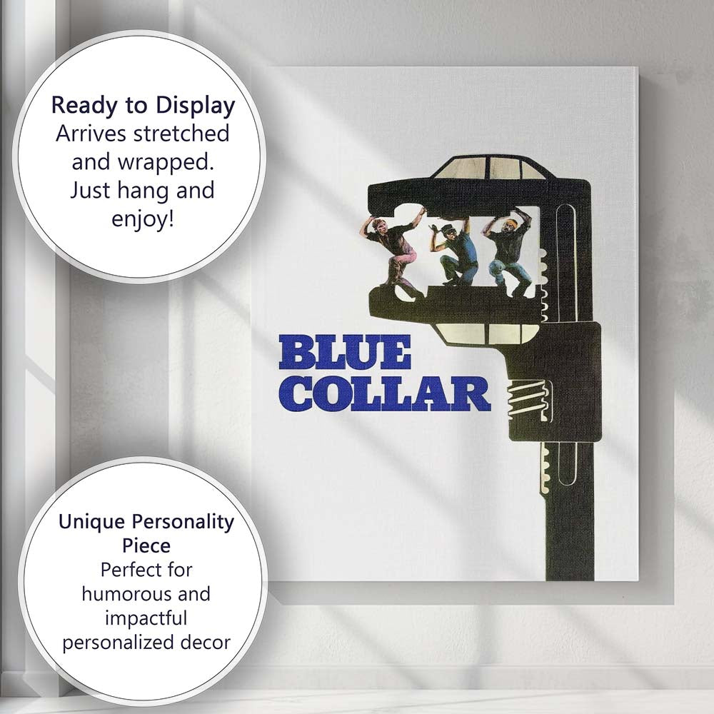 Blue Collar Industrial Workers Mechanical Wrench Graphic Minimalist Film Artwork Canvas Wall Art Print Decor Picture Ready to Hang