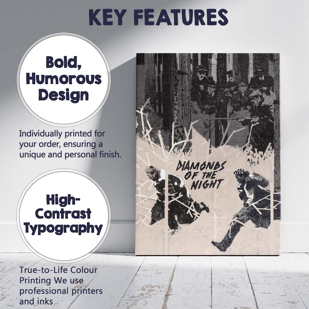 Monochrome Noir Chase Scene Expressionist Brushstroke Crime Thriller Artwork Canvas Wall Art Print Decor Picture Ready to Hang