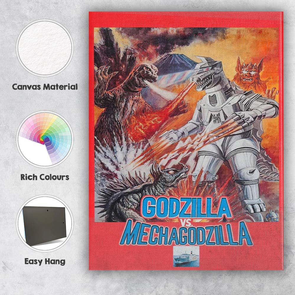 Retro Japanese Monster Battle Science Fiction Action Illustration Canvas Wall Art Print Decor Picture Ready to Hang