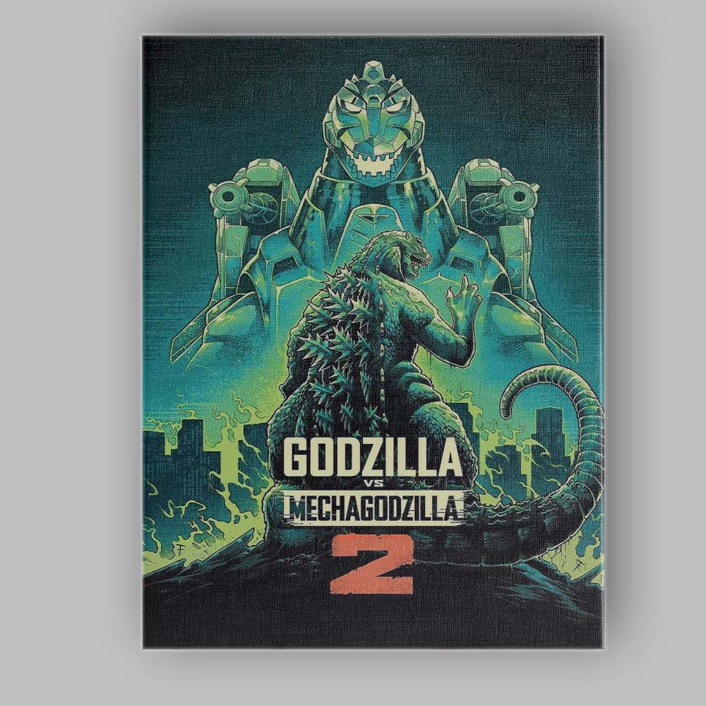 Godzilla And Mechagodzilla Retro Sci Fi Monster Battle Artwork Canvas Wall Art Print Decor Picture Ready to Hang