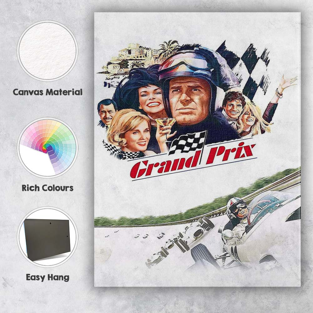 Retro Motor Racing Grand Prix Sports Illustration Poster Canvas Wall Art Print Decor Picture Ready to Hang