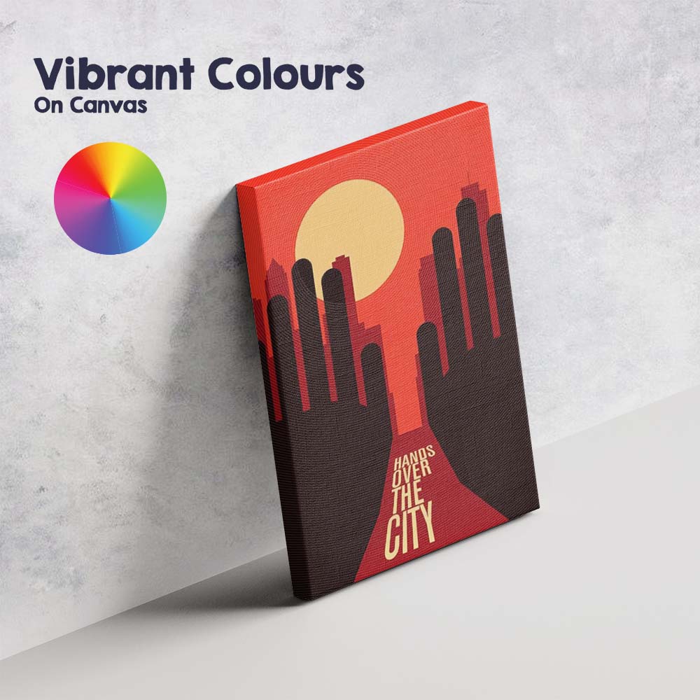 Abstract Red Orange City Skyline Sunset Graphic Design Canvas Wall Art Print Decor Picture Ready to Hang