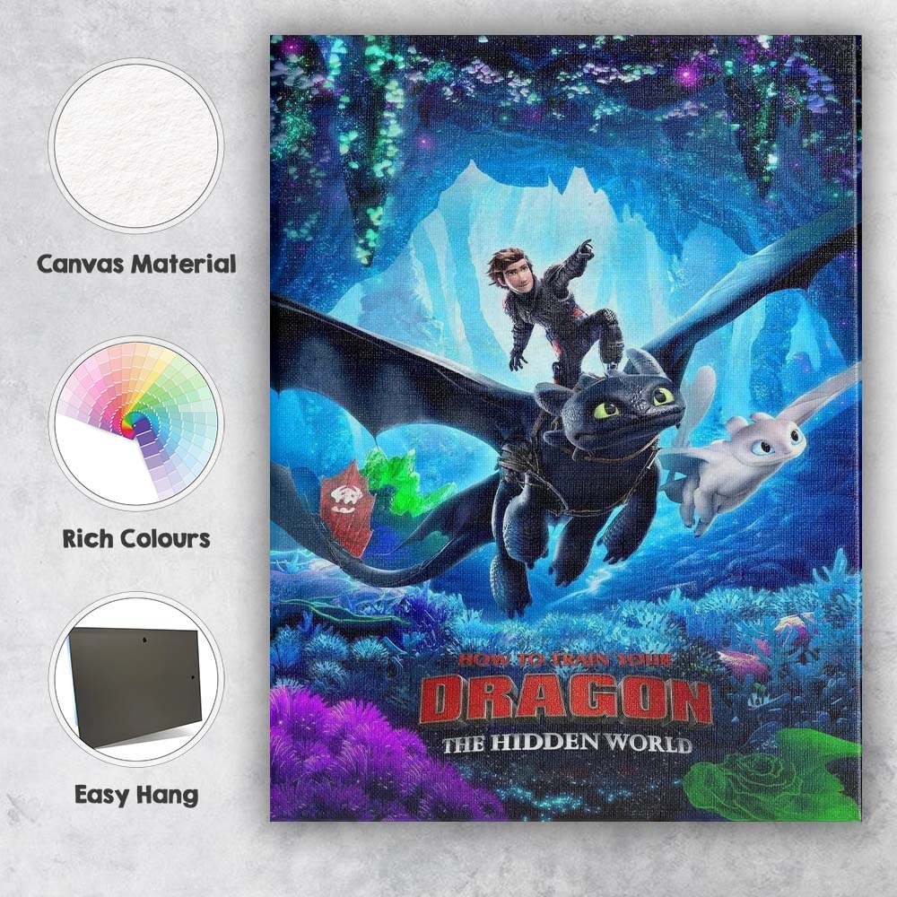 Fantasy Dragon Rider Glowing Crystal Cave Adventure Artwork Canvas Wall Art Print Decor Picture Ready to Hang