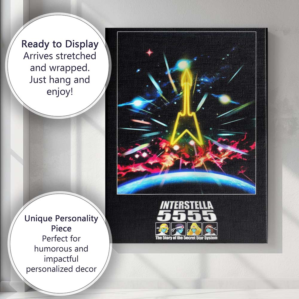 Neon Space Adventure Sci Fi Galaxy Rocket Illustration Canvas Wall Art Print Decor Picture Ready to Hang