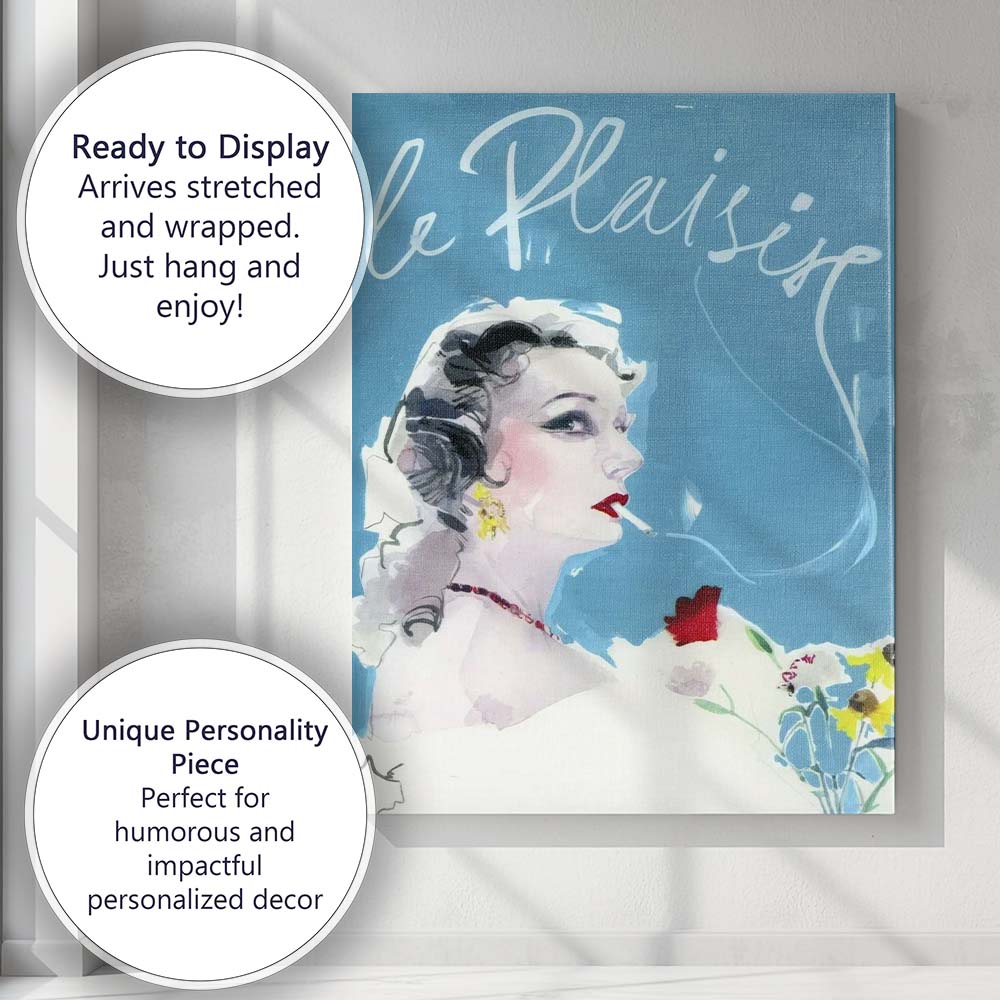Elegant Parisian Fashion Portrait Soft Blue Watercolour Style Canvas Wall Art Print Decor Picture Ready to Hang
